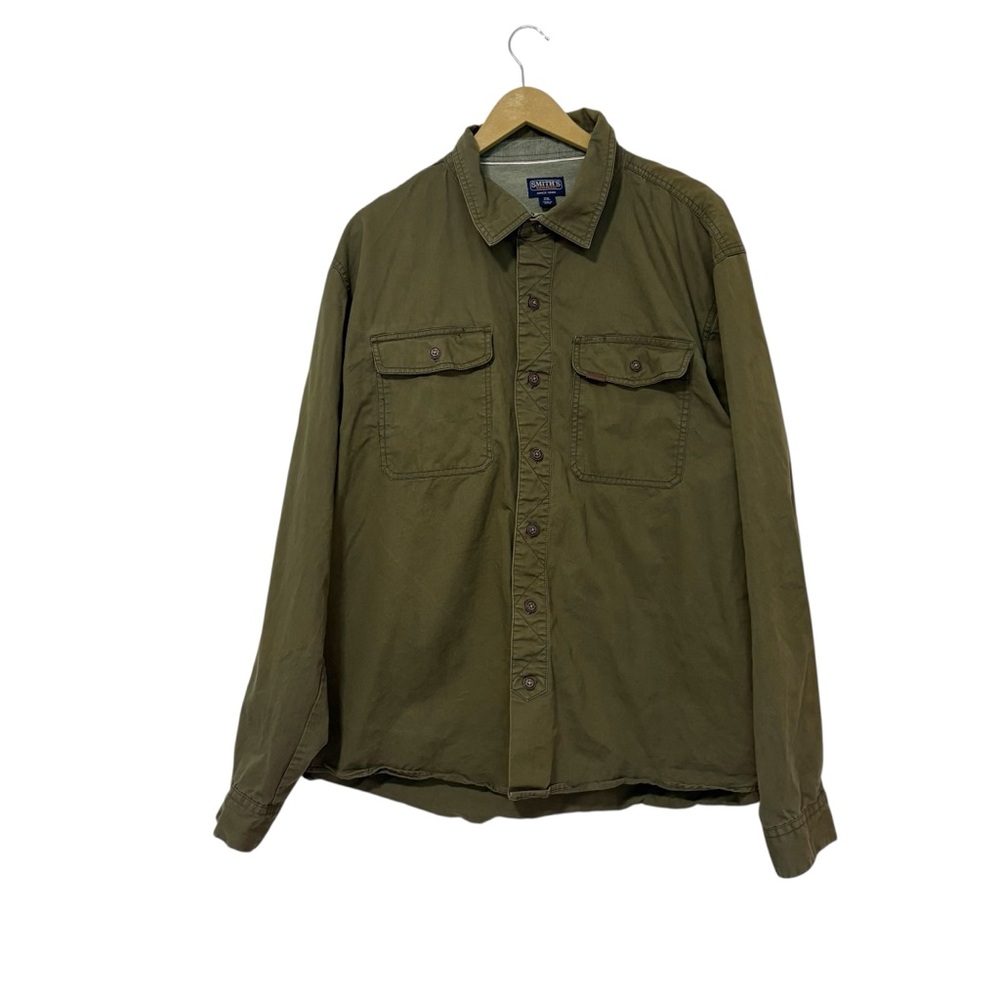 Smiths Workwear Mens 2XL Olive Green Button Up Long Sleeve Shirt Outdoor Utility